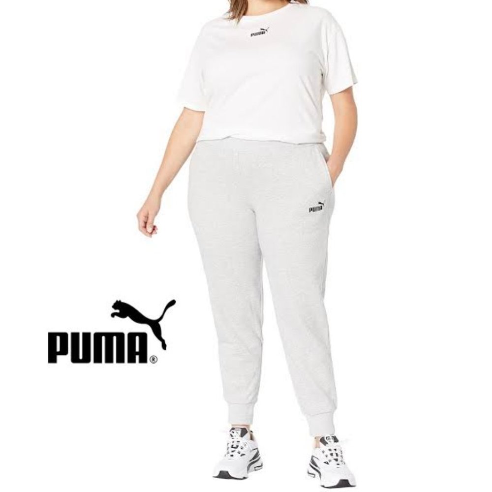 NWT $55 PUMA Women Plus 1X Activewear LOGO Fleece Jogger Pants Sweatpants Grey